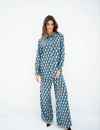 Hassal Spring Summer 23 - Elaha Geometric Teal Co Ord Set