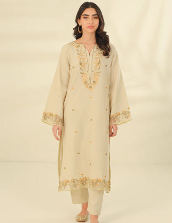 Zaib Gaga Pret 23 - IVORY BEIGE EMBROIDERED TWO PIECE SET (NPA2-23308)