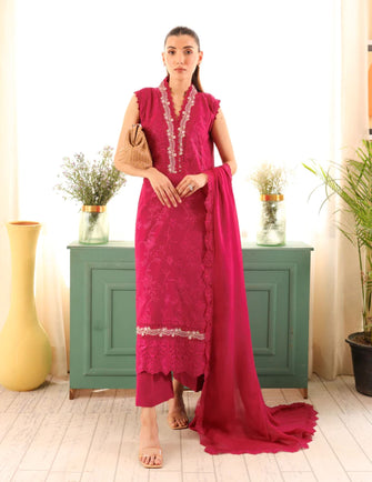 Zaib Luxury Lawn X Edit 23 - RUBY PINK LUXURY LAWN NEL-23619