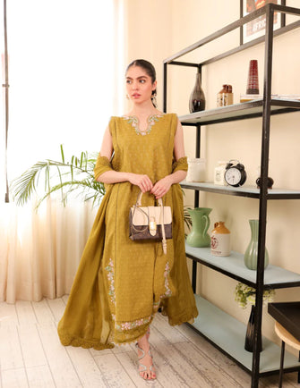 Zaib Luxury Lawn X Edit 23 - OLIVE GREEN LUXURY LAWN NEL-23621