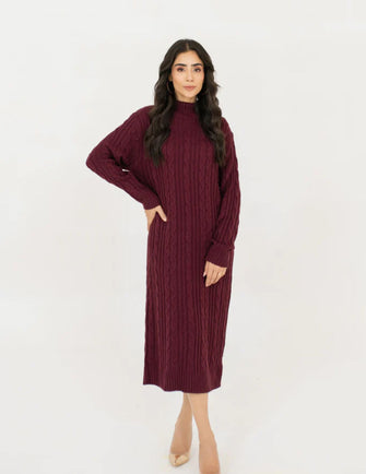 Hassal Autumn Winter 23 - Classic Cable Knit Plum Dress