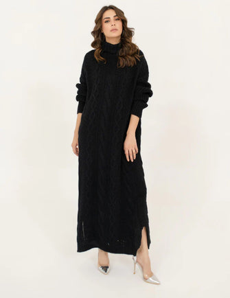 Hassal Autumn Winter 23 - Rosy Cable Knit Black Dress