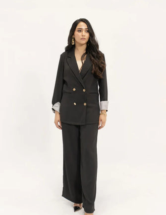 Hassal Spring Summer 24 - Aiyla Black Golden Button Double Breasted Suit