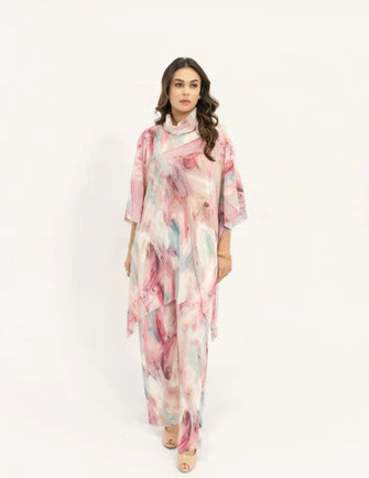 Hassal Spring Summer 24 - Nazik Pink On Pink Poncho Pleated Suit