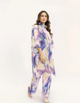 Hassal Spring Summer 24 - Nazik Purple/Pink Poncho Pleated Suit