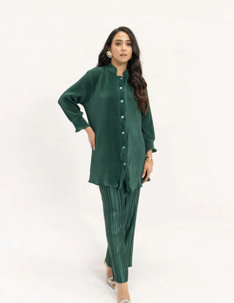 Hassal Spring Summer 24 - Serap Dark Green Contrast Pleated Suit