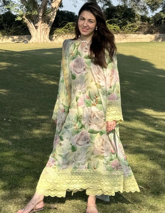 Huma Dilnawaz Summer Lawn Collection 24 - Sunshine Roses Lace