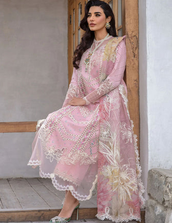 Crimson Lawn 24 - A Floral Mesh - Rose Pink