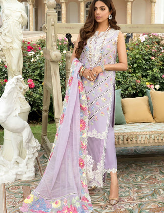 Crimson Luxury Lawn By Saira Shakira (Unstitched) - Lavender - 6A