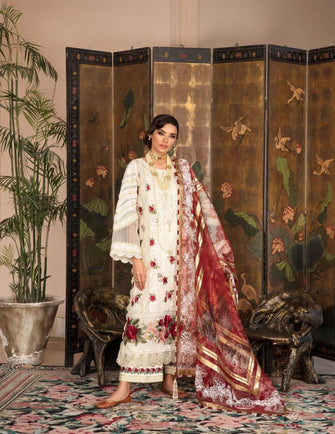 Crimson Luxury Lawn By Saira Shakira (Unstitched) - Scarlet - 7B