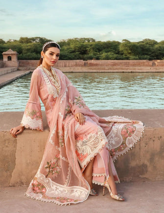 Crimson Luxury Lawn By Saira Shakira (Unstitched) - Rose- 1A