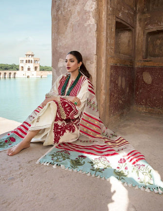 Crimson Luxury Lawn By Saira Shakira (Unstitched)- Crimson - 3B