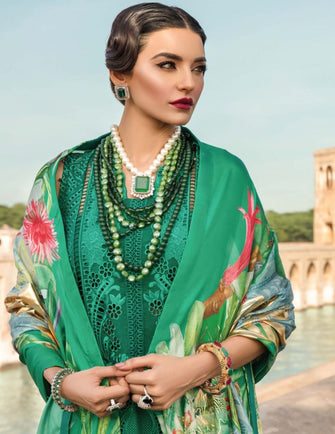 Crimson Luxury Lawn By Saira Shakira (Unstitched) - Emerald - 2A