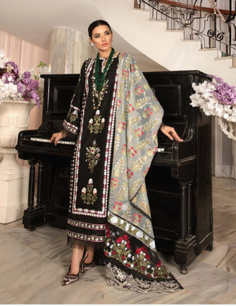 Crimson Luxury Lawn By Saira Shakira (Unstitched) - Ebony - 8B