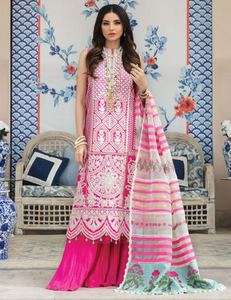 Crimson Luxury Lawn By Saira Shakira (Unstitched) - Fuchsia - 3A