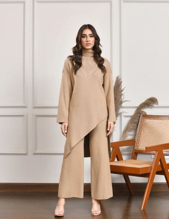 Hassal Autumn Winter - Asymmetrical Knitted Separates Camel