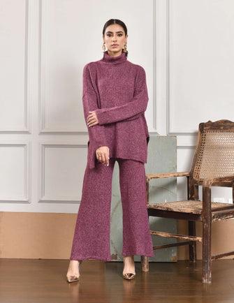 Hassal Autumn Winter - Bey Cable Maroon Oversize Set