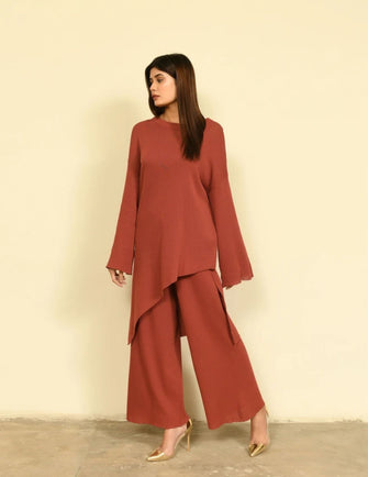 Hassal Autumn Winter -Hira Asymmetrical Set Rust