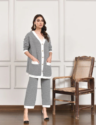 Hassal Autumn Winter - Two Piece Checkered Knit Suit