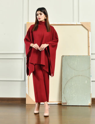 Hassal Autumn Winter - Lily Knitted Cape Maroon Separates