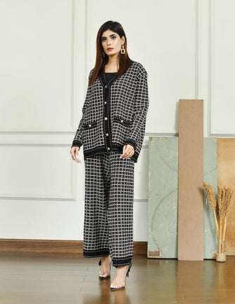 Hassal Autumn Winter -Dilli Monochrome Textured Suit