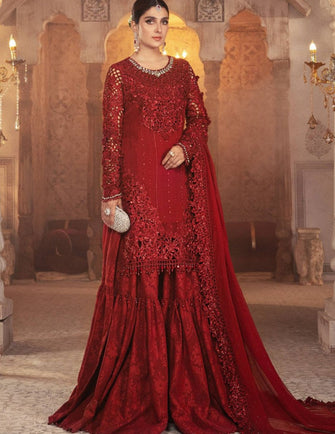 Maria B Unstitched MBROIDERED - Ruby Red (BD-2305)