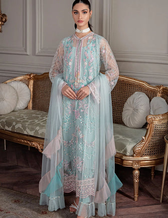 Ammara Khan Viola - AQUA BLUE LONG KURTA SET (D-02)