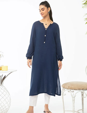 Ammara Khan Mode Vol III - BASIC NAVY SHIRT WITH SHELL DETAIL (D-09)