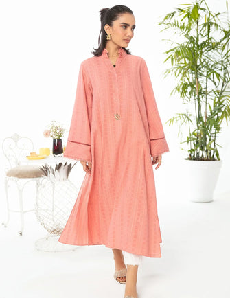 Ammara Khan Mode Vol III - FLOWY CORAL PINK TOP WITH BUTTON DETAIL (D-10)