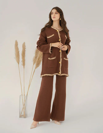 Hassal Autumn Winter 22 -Aylin Brown Tweed Knit suit