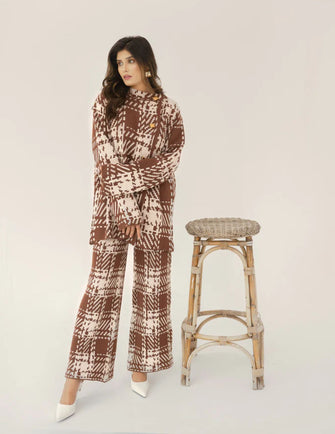 Hassal Autumn Winter 22 -Ayda Checkered Brown Knit Suit