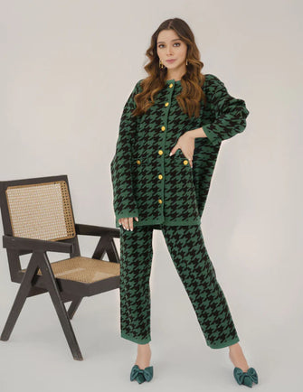 Hassal Autumn Winter 22 - Defne Green Houndstooth Suit