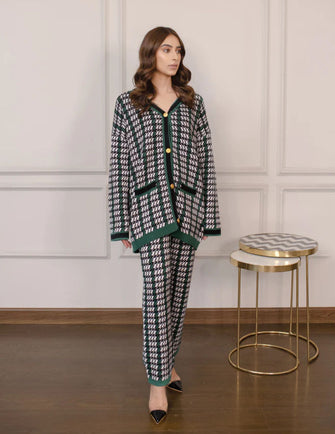 Hassal Autumn Winter 22 -Neslihan Green Tweed Texture Suit