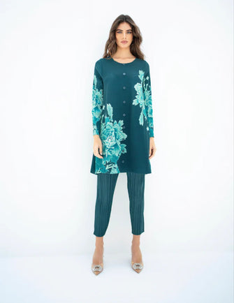 Hassal Spring Summer 23 - Pleated Mysha Sea Green With Capri Pants