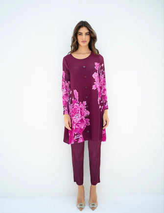 Hassal Spring Summer 23 - Pleated Mysha Plum Set With Capri Pants