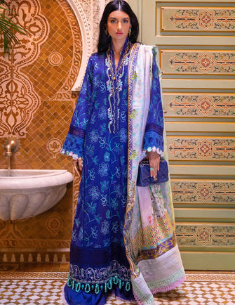 Farah Talib Aziz - Kesh Luxury Unstitched 23- Jardin Blue