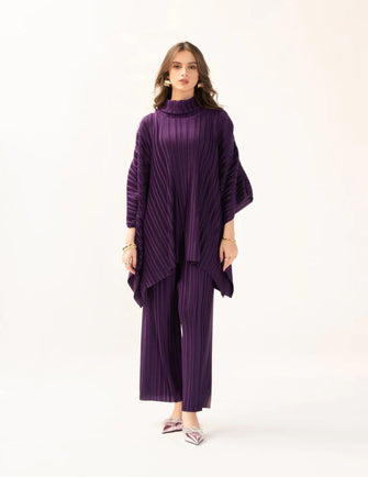 Hassal Spring Summer 23 - Sabiha Pleated Kaftan Suit Purple